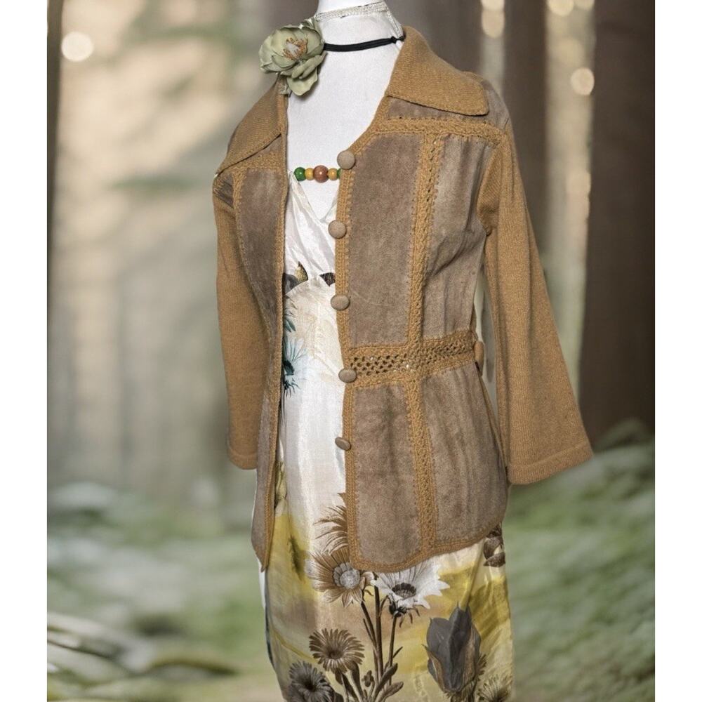 1970s - True Vintage Suede and Crochet Belted Cardigan Jacket - Penny Lane Vibe
